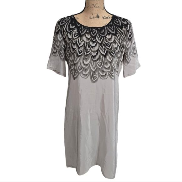 BCBGMaxAzria Tina Silk Feather Print Shirt Dress Medium - Picture 2 of 9